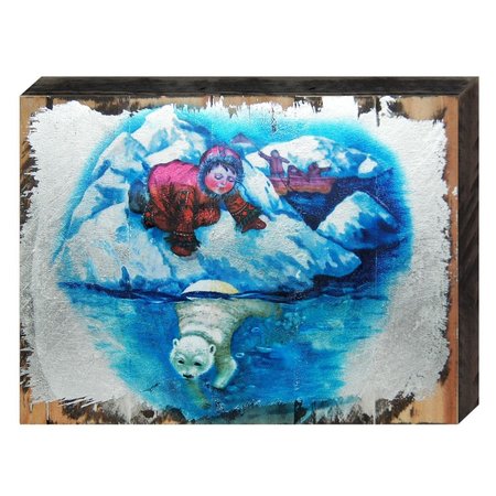 DESIGNOCRACY Alaska Boy with Polar Bear Art on Board Wall Decor 9876708